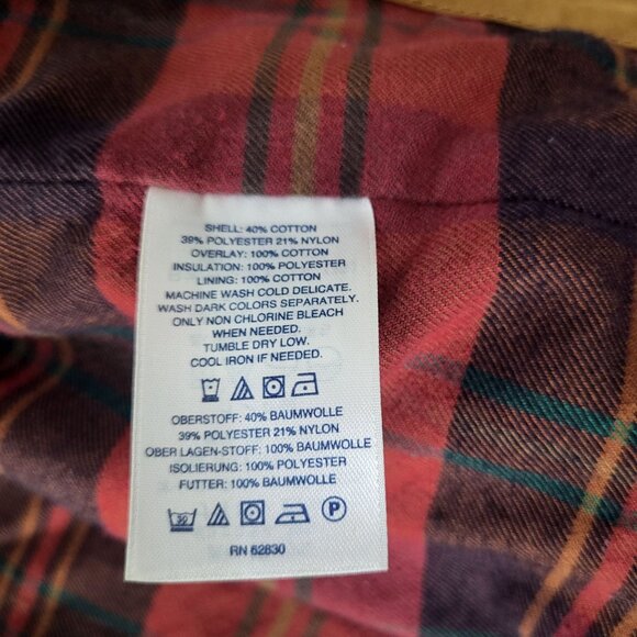 Lands' End Men's Small Brown Tan Corduroy Quilted Vest Red Plaid Flannel Outdoor - Picture 11 of 12